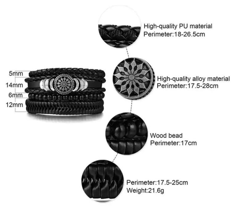 4 In 1 Retro Braided Adjustable Hand Bracelets