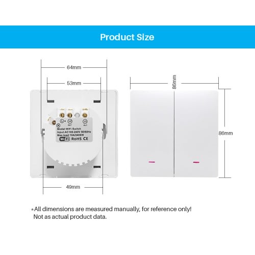 Two Gang Wi-fi Press Button Smart Switch - No Neutral