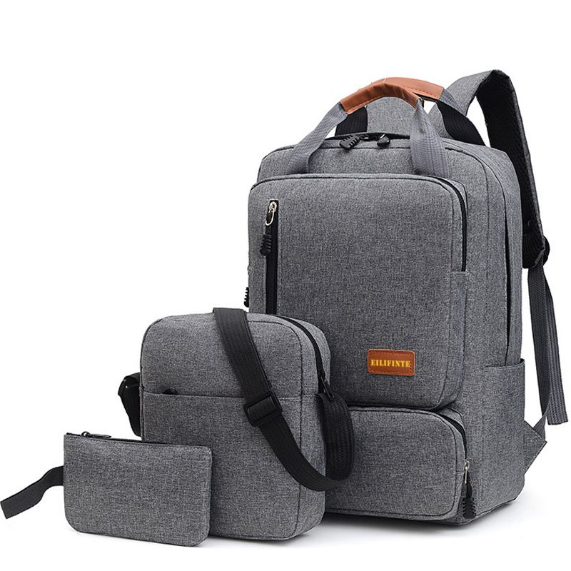 Quality 3 IN 1 Bag Set Pencil/Crossbody/Laptop Backpack Grey