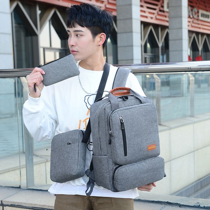 Quality 3 IN 1 Bag Set Pencil/Crossbody/Laptop Backpack Grey