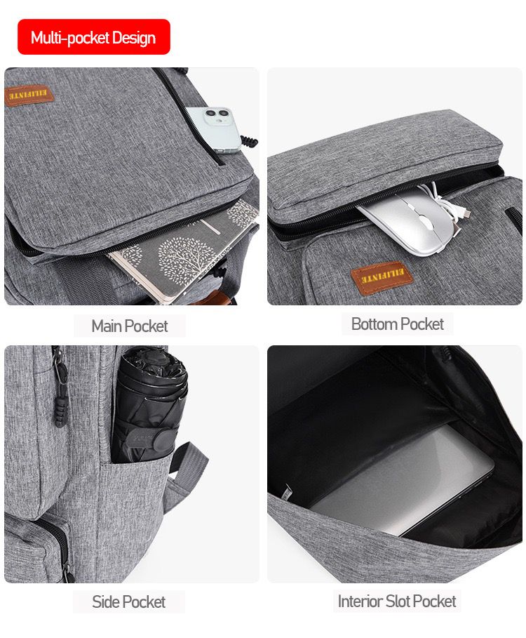 Quality 3 IN 1 Bag Set Pencil/Crossbody/Laptop Backpack Grey