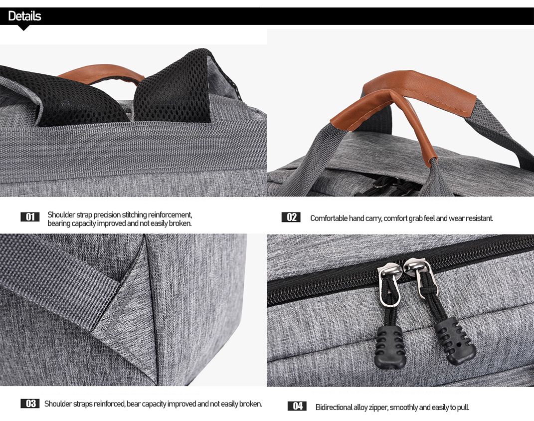 Quality 3 IN 1 Bag Set Pencil/Crossbody/Laptop Backpack Grey