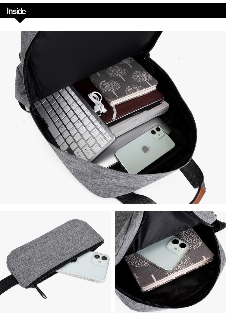 Quality 3 IN 1 Bag Set Pencil/Crossbody/Laptop Backpack Grey
