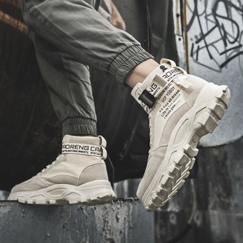 Mens Casual High-Top Shoes Running Sneakers - Beige