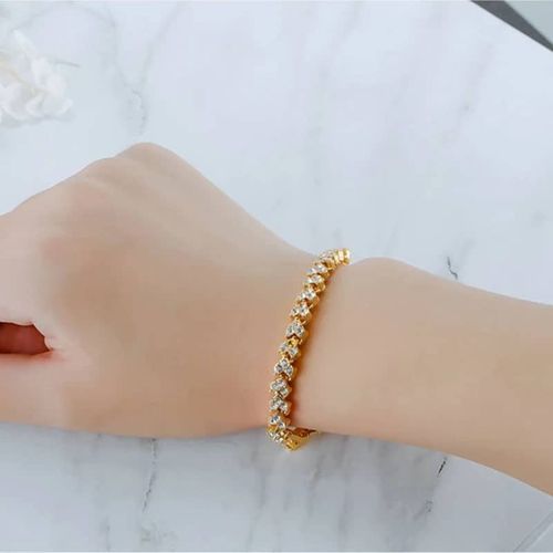 2 In 1 Stainless Steel Ladies Women Female Wrist Watch And Bracelet-Blue/Gold