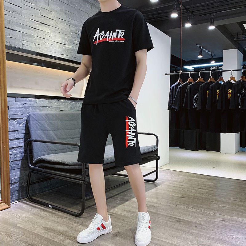 2 In 1 Men's Short Sleeve Shorts Set - Black