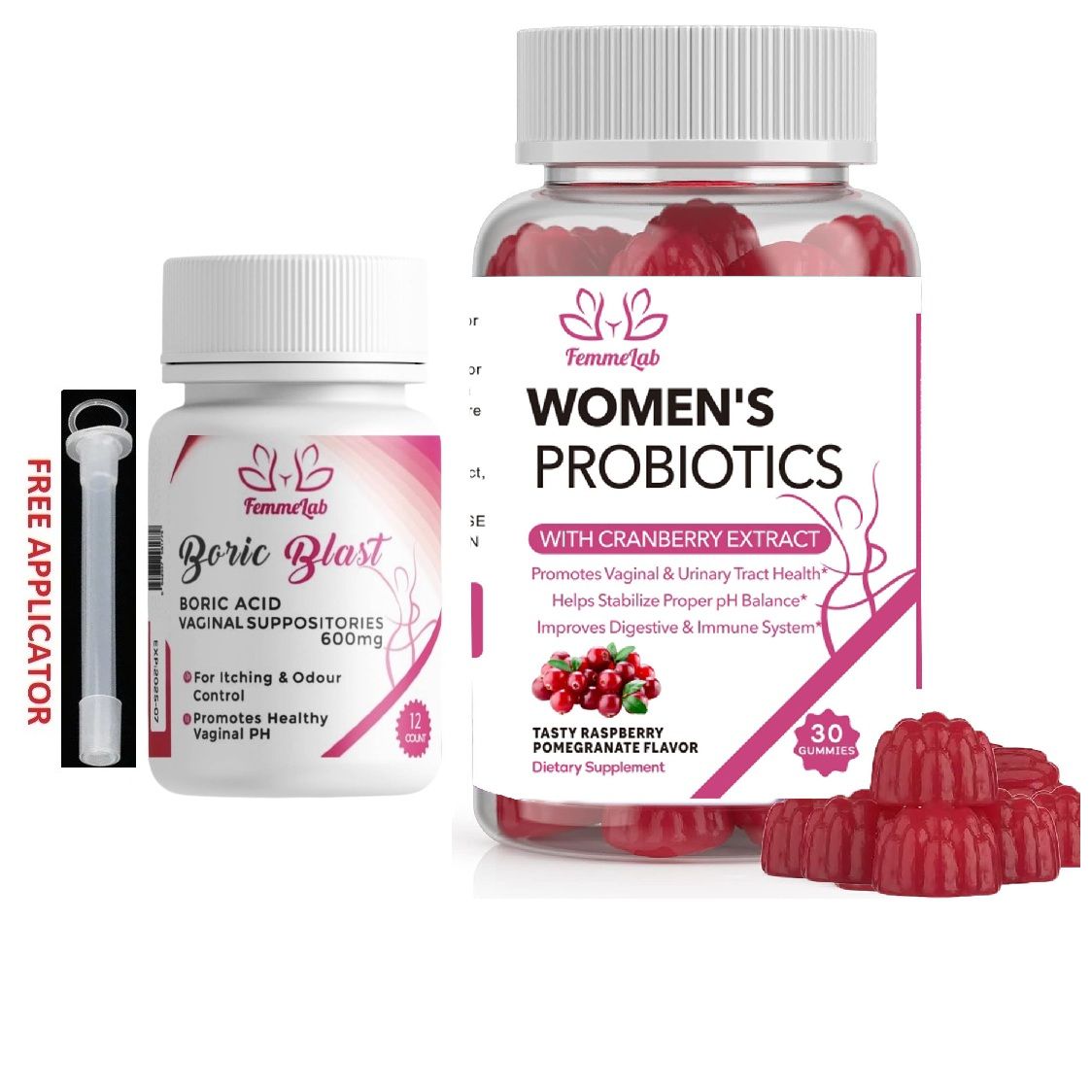 2-in-1 Hot Deal: Boric Acid -12count & Women's Probiotics Gummies With Cranberry