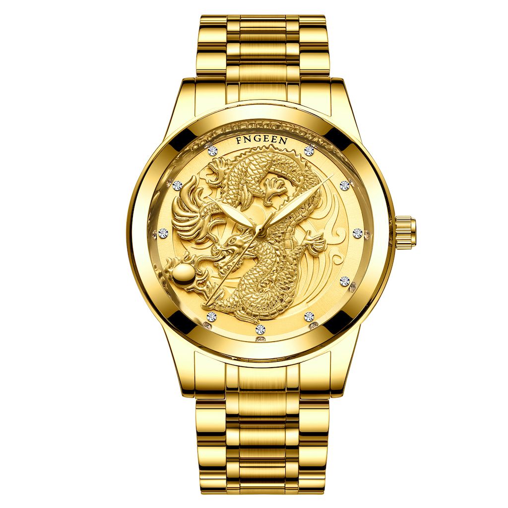Men's Luxury Diamond Waterproof Quartz Watch - Gold