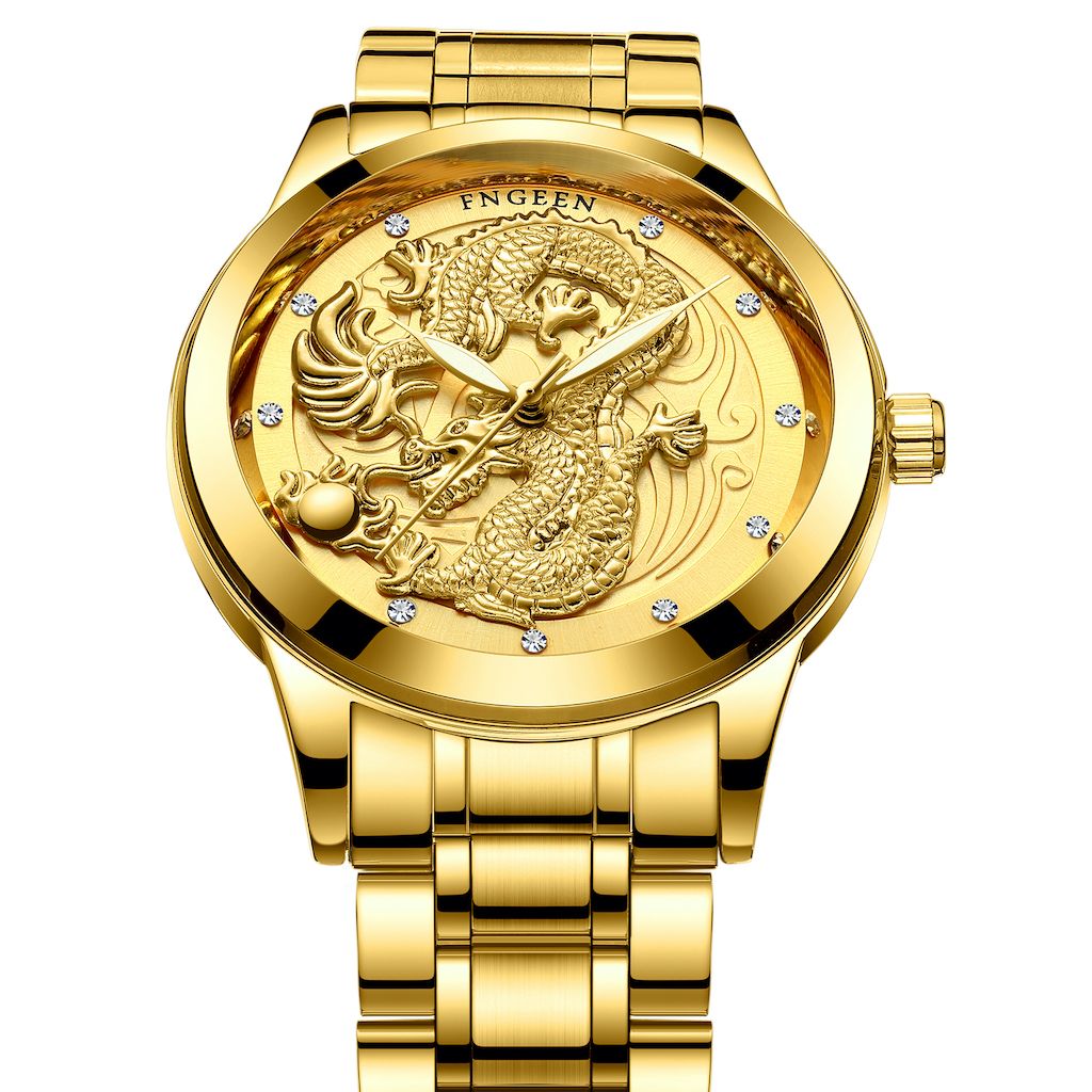 Men's Luxury Diamond Waterproof Quartz Watch - Gold