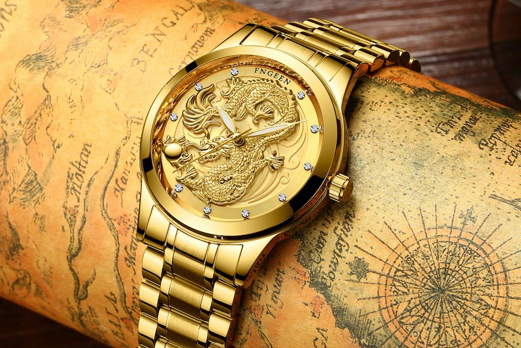 Men's Luxury Diamond Waterproof Quartz Watch - Gold