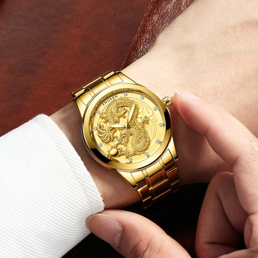 Men's Luxury Diamond Waterproof Quartz Watch - Gold