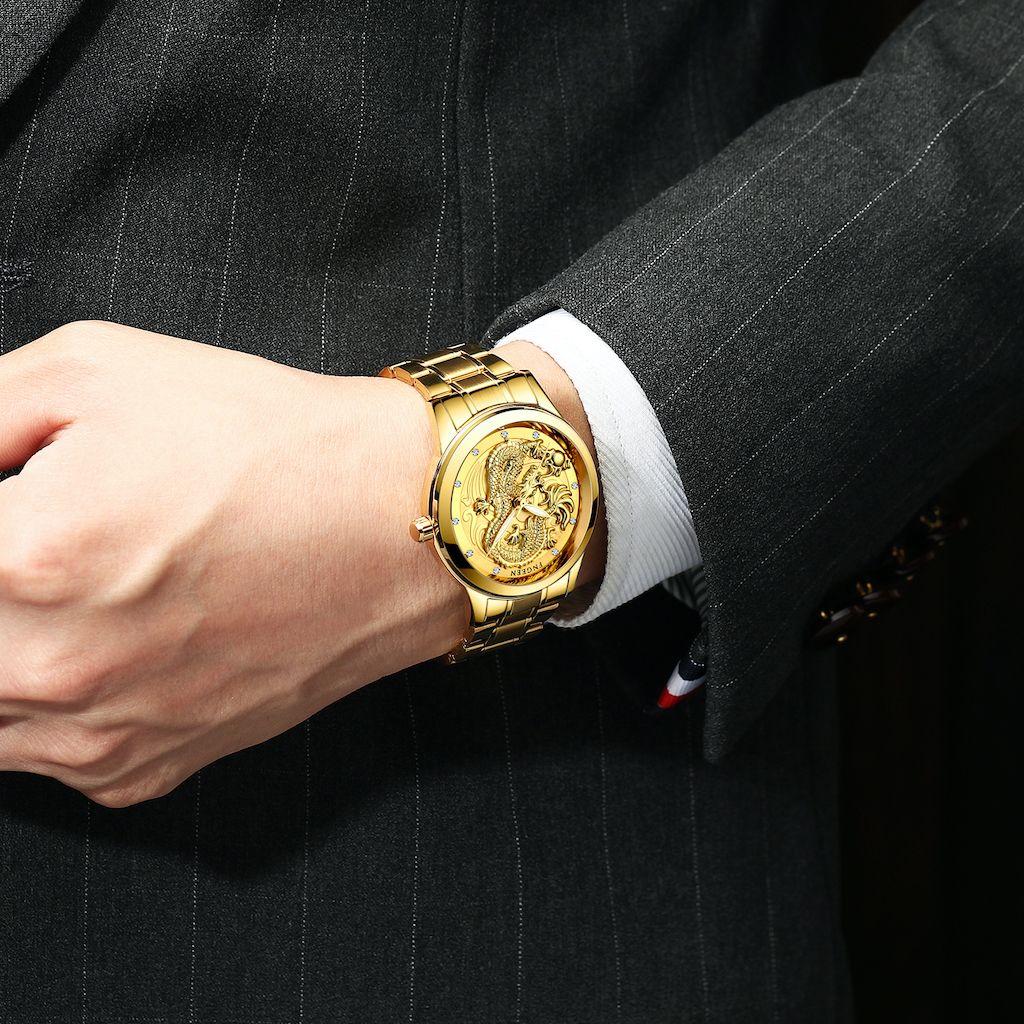 Men's Luxury Diamond Waterproof Quartz Watch - Gold