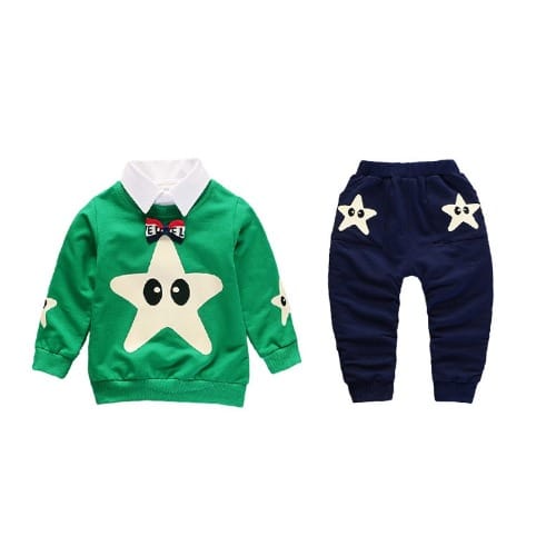 Triple Star Clothing Set For Boys - Green & Black