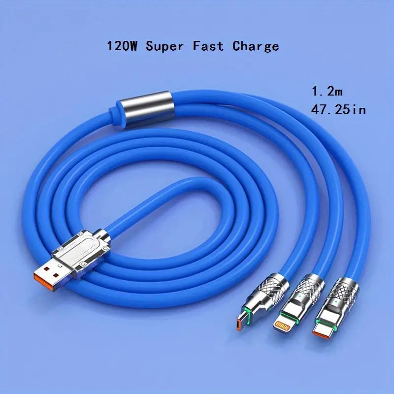 3 In 1 USB Fast Charge Cable For Android, IPhone 120W