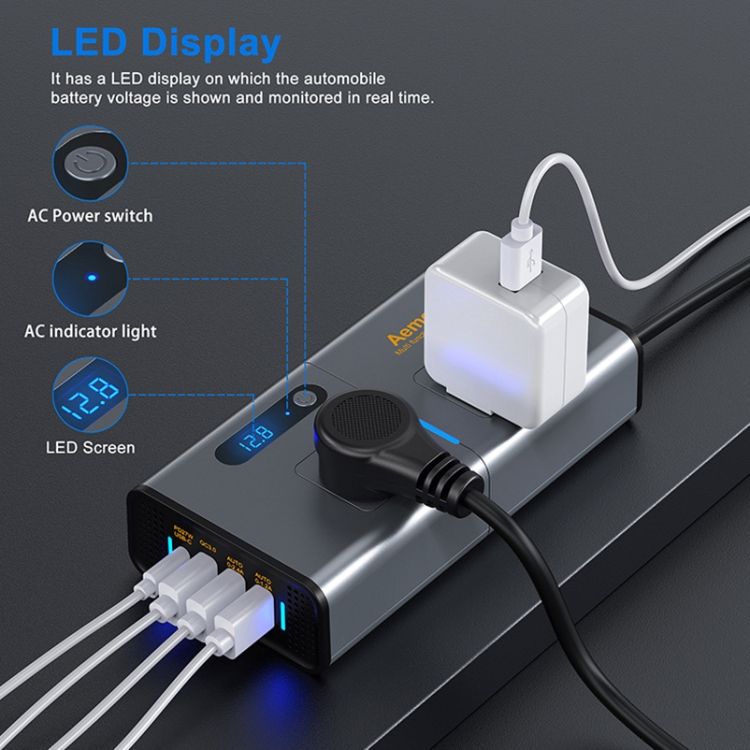 Car 200W Inverter USB Power Converter Socket, US Plug