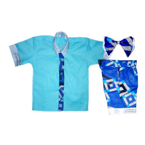 Short Sleeves Shirt, Three-Quarter Shorts & Bow Tie - Blue