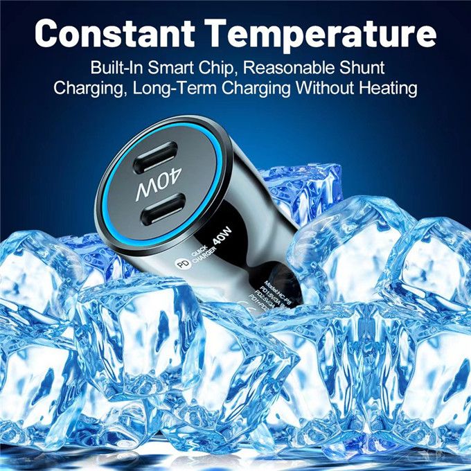 40W 2 Port Car Charger Fast Quick Charge PD USB Type C White