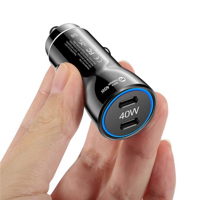 40W 2 Port Car Charger Fast Quick Charge PD USB Type C White