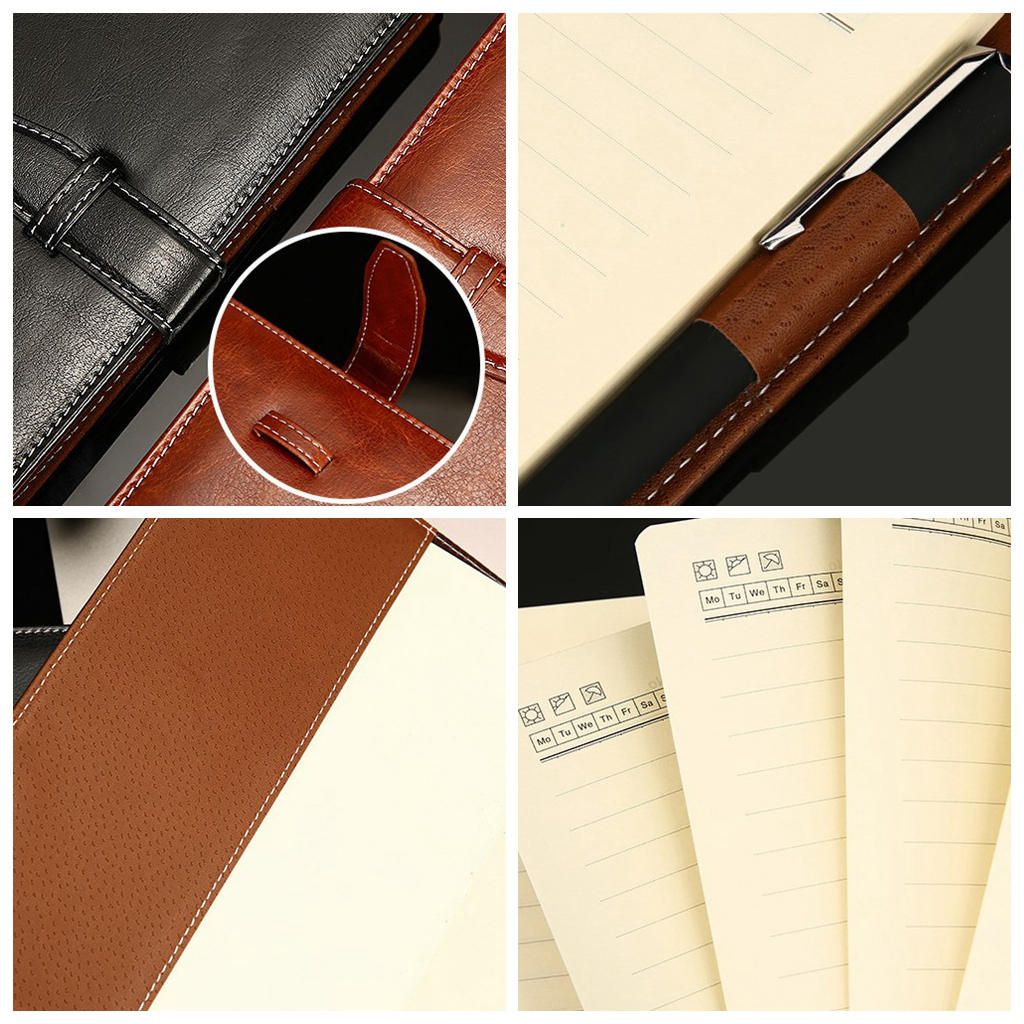 Leather Journal Notebook A5 School Planner Notepad Writing Pen Black