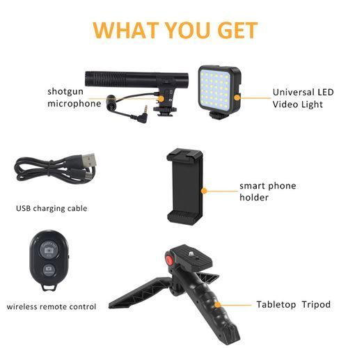 Live Streaming Vlogging Kit LED Video Light Tripod Phone Holder + Microphone For YouTube/Tiktok/Facebook/Camera