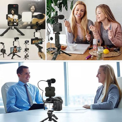 Live Streaming Vlogging Kit LED Video Light Tripod Phone Holder + Microphone For YouTube/Tiktok/Facebook/Camera
