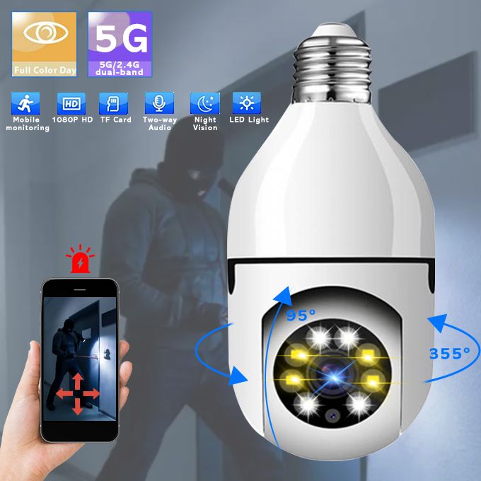 1080P Wireless 360 Rotate Auto Tracking Panoramic Camera Light Bulb Wifi PTZ IP Cam