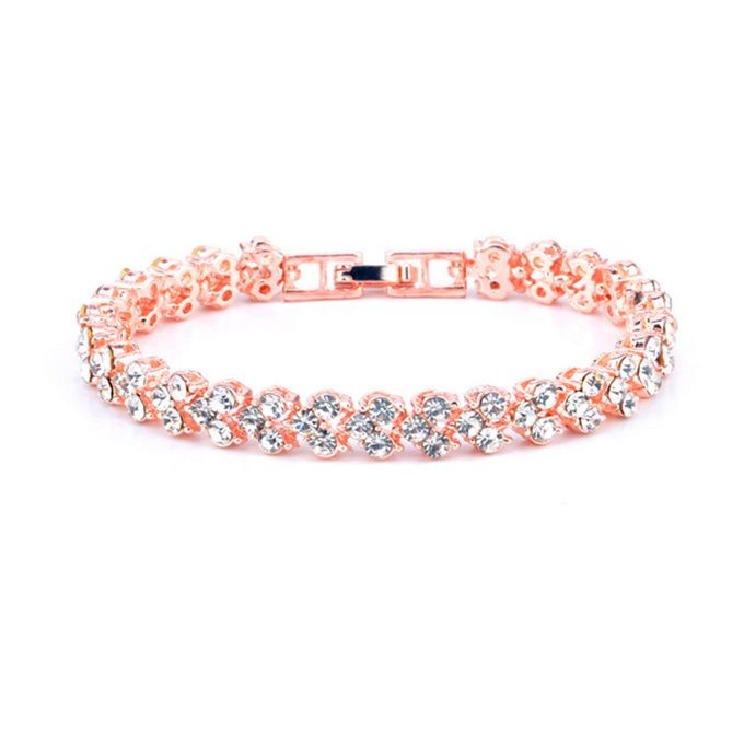 Elegant Studed Ladies Wristwatch With Hand Chain-Rose Gold