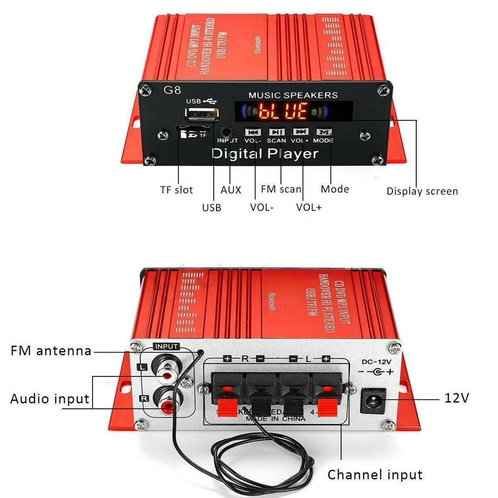 Bluetooth Stereo Audio 2 Channel Amplifier HiFi 2.0 CH Sound Power
