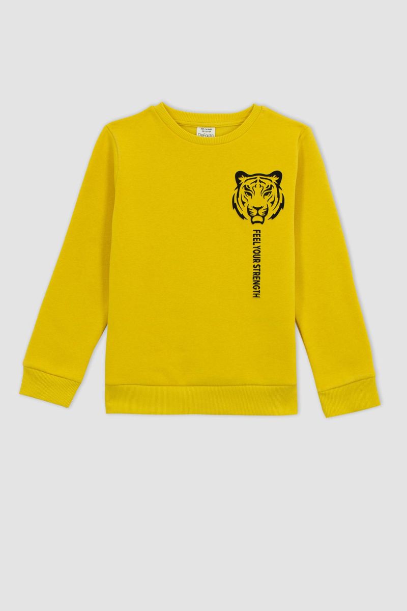 Boy - Crew Neck Long Sleeve Regular Fit Knitted Sweat Shirt-Yellow