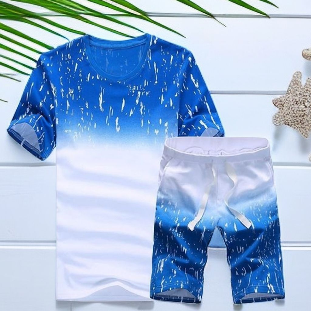 Men's 2 In 1 Short Sleeve Round Neck T-Shirt & Shorts Set - Blue