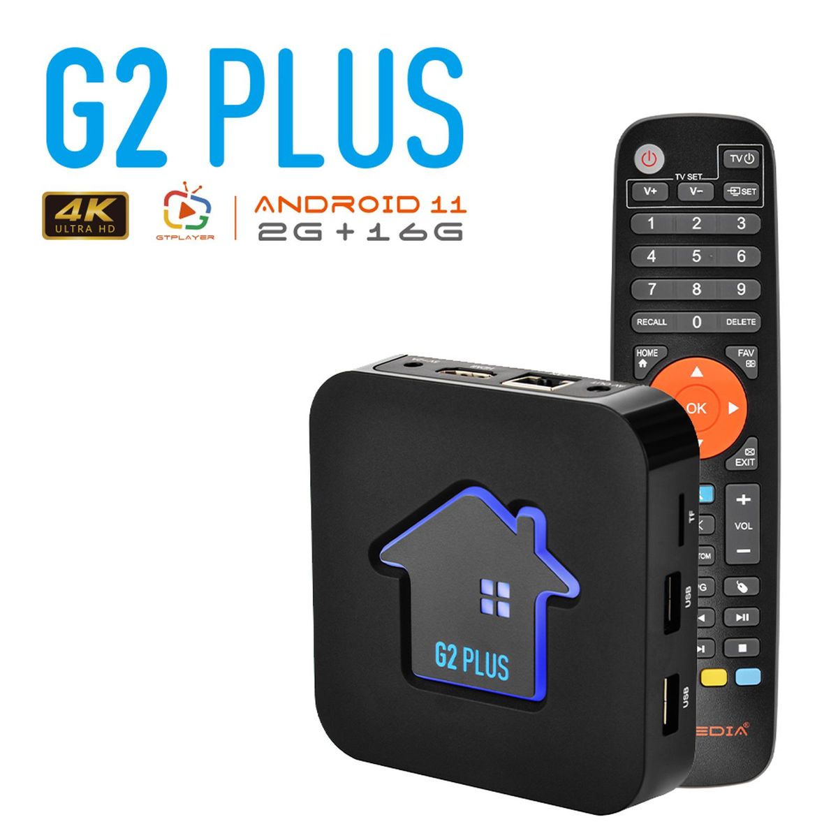 GTMEDIA G2 Plus Android 11.0 Smart TV Box Amlogic S905W2 UHD 4K Media Player 2GB / 16GB 2.4G WiFi DLNA H.265 VP9 HDR10+ Video Player with Remote Control