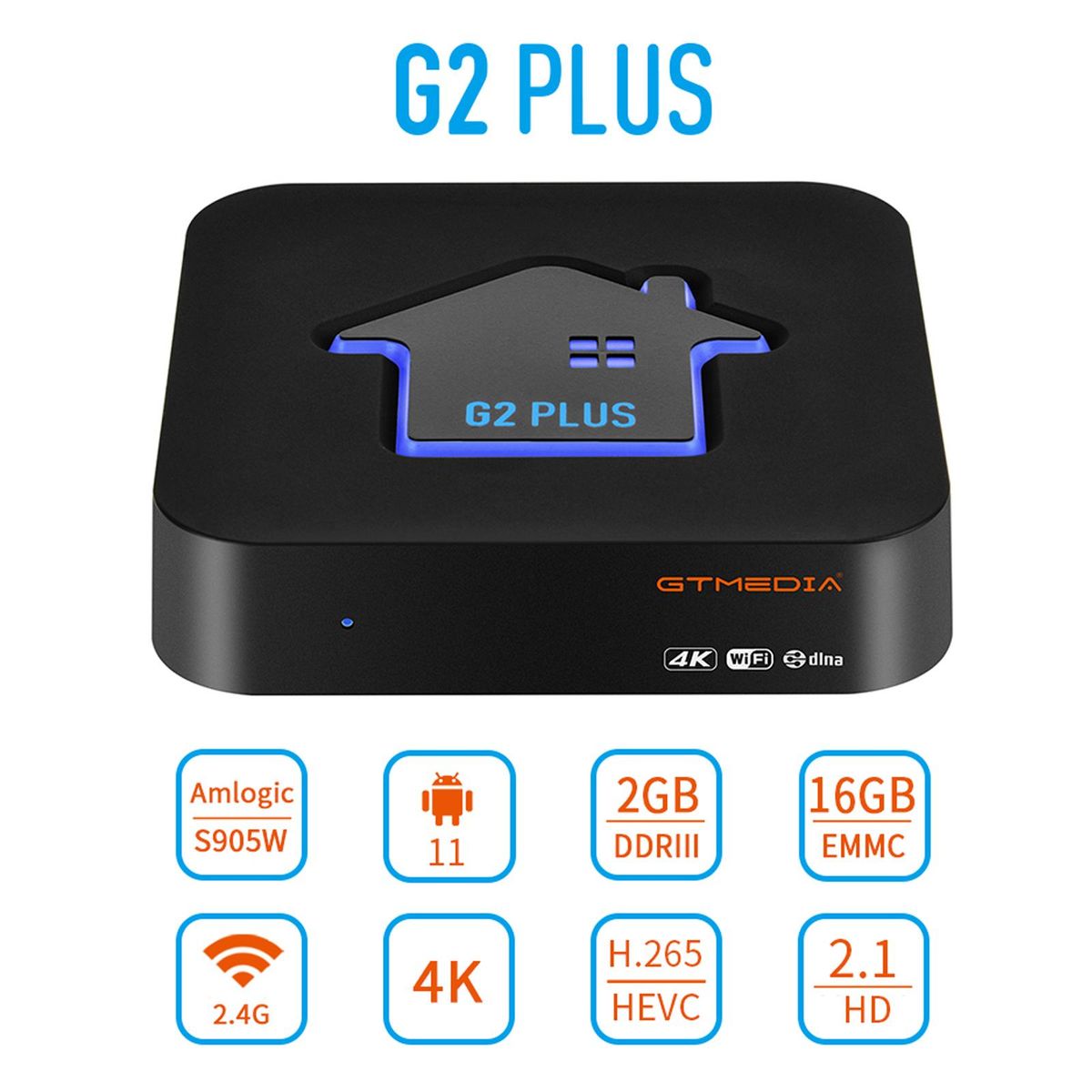 GTMEDIA G2 Plus Android 11.0 Smart TV Box Amlogic S905W2 UHD 4K Media Player 2GB / 16GB 2.4G WiFi DLNA H.265 VP9 HDR10+ Video Player with Remote Control