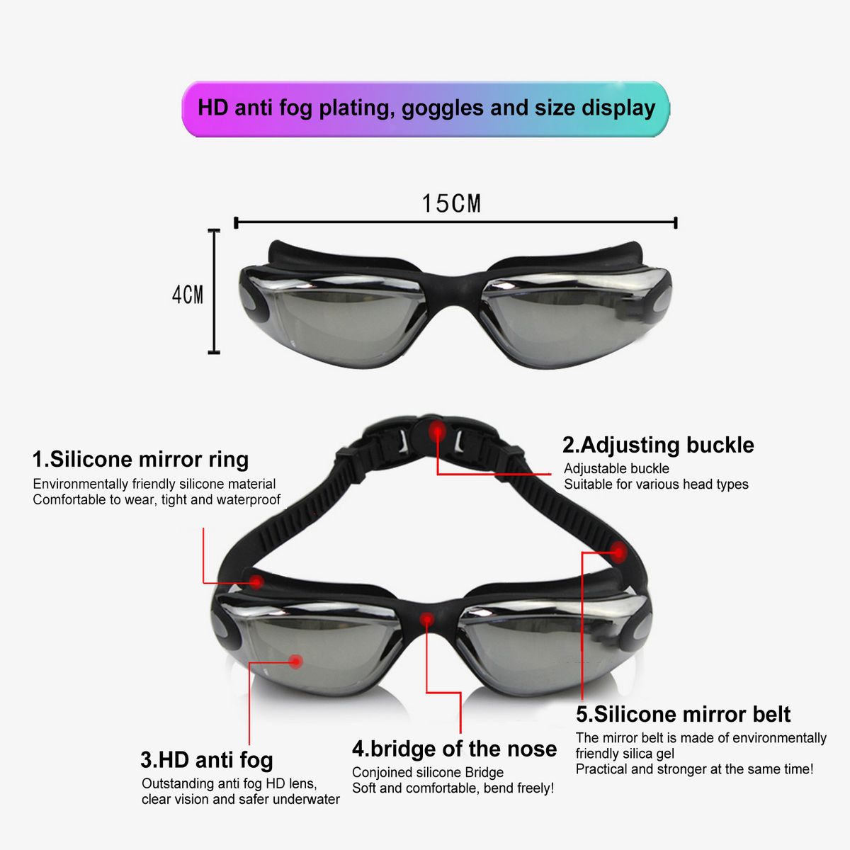 Swimming Goggles With Earplugs Nose Clip Swimming Cap