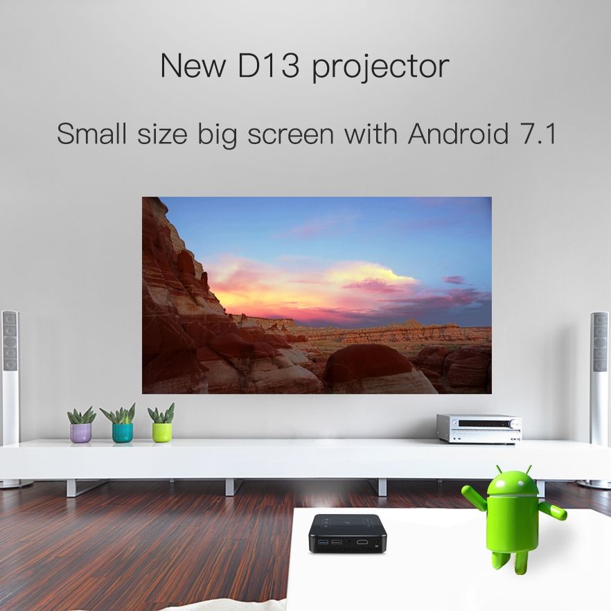 D13 2+16G 854 X 480 Android 7.1.2 Mini Pocket Projector, Support USB / TF / HDMI