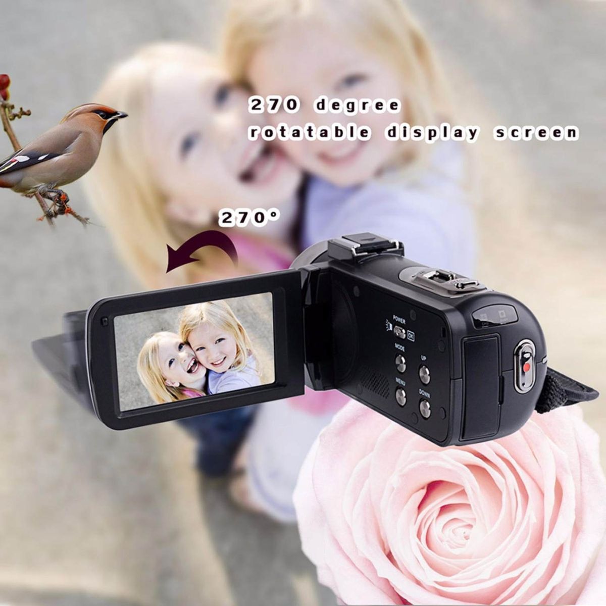 LEBAIQI 24 Megapixels 16X Zoom Full HD 1920*1080P Digital Video Camcorder Portable 270 Degree Rotation Touch Screen Camera With Nightshot Function. Remote Control And A Stereo Microphone DVR104H