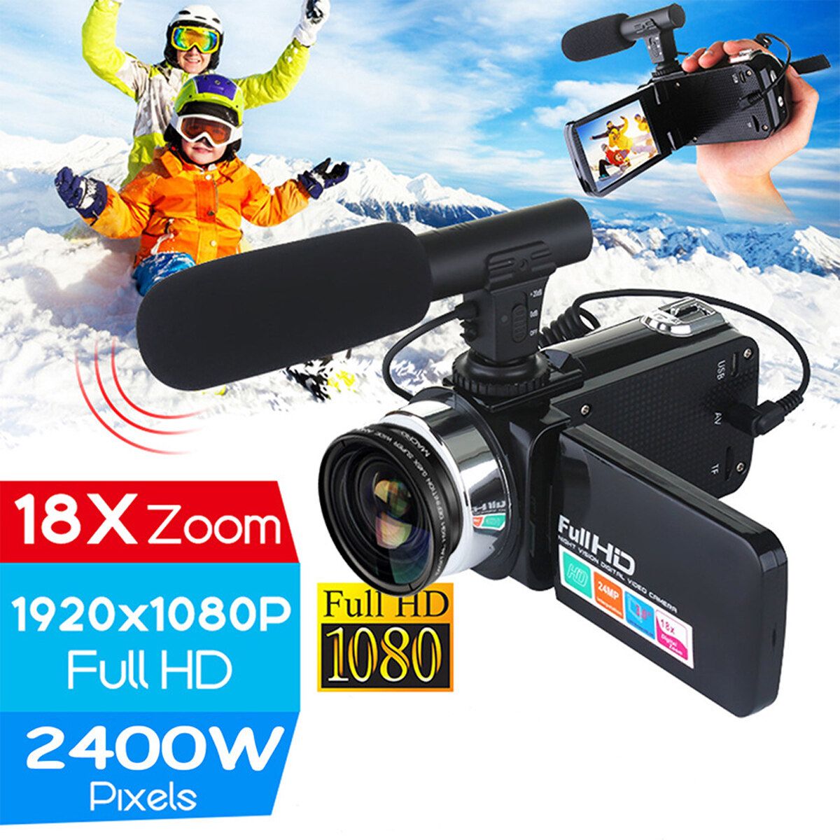 Video Camera 1080P 2400W Camcorder Vlog Camera For YouTube 270° Flipping IR Night Vision Wide Angle Len Only Microphone