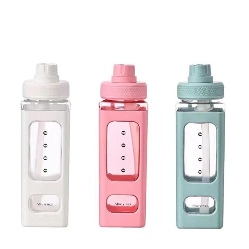 700ml Cute Water Bottle for Girls with Lid Straw Sticker Plastic Juice Milk Portable Kawaii Tumbler Children's Drinkware