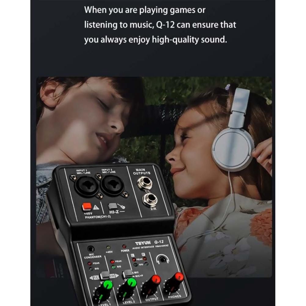 TEYUN Q-12 Sound Card Audio Mixer Sound Board Console Desk System Interface 4 Channel 48V Power Stereo Computer Sound Card
