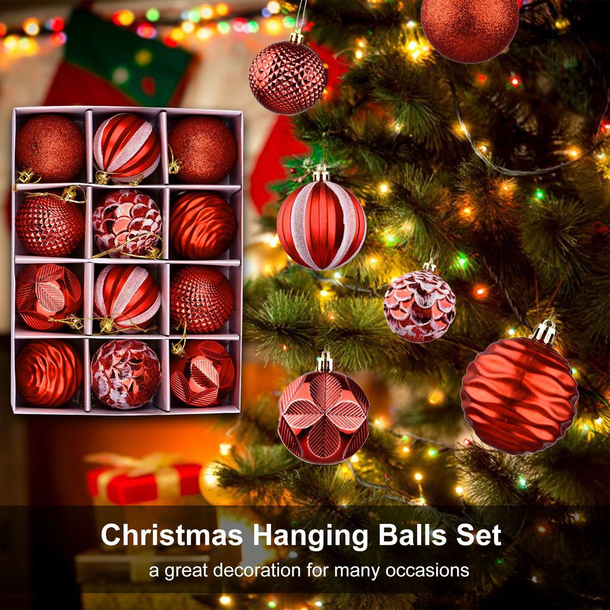 Christmas Hanging Balls Set of 12 Christmas Decoration Ball for Christmas Props Ornaments Party Decoration