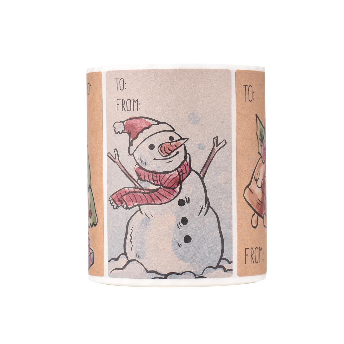 250 Pieces Christmas Kraft Stickers Adhesive Christmas Present Tags 6 Styles Gifts Name Stickers Rectangular Xmas Tag Decorations for Cups Bottles Boxes Christmas School Office Supplies