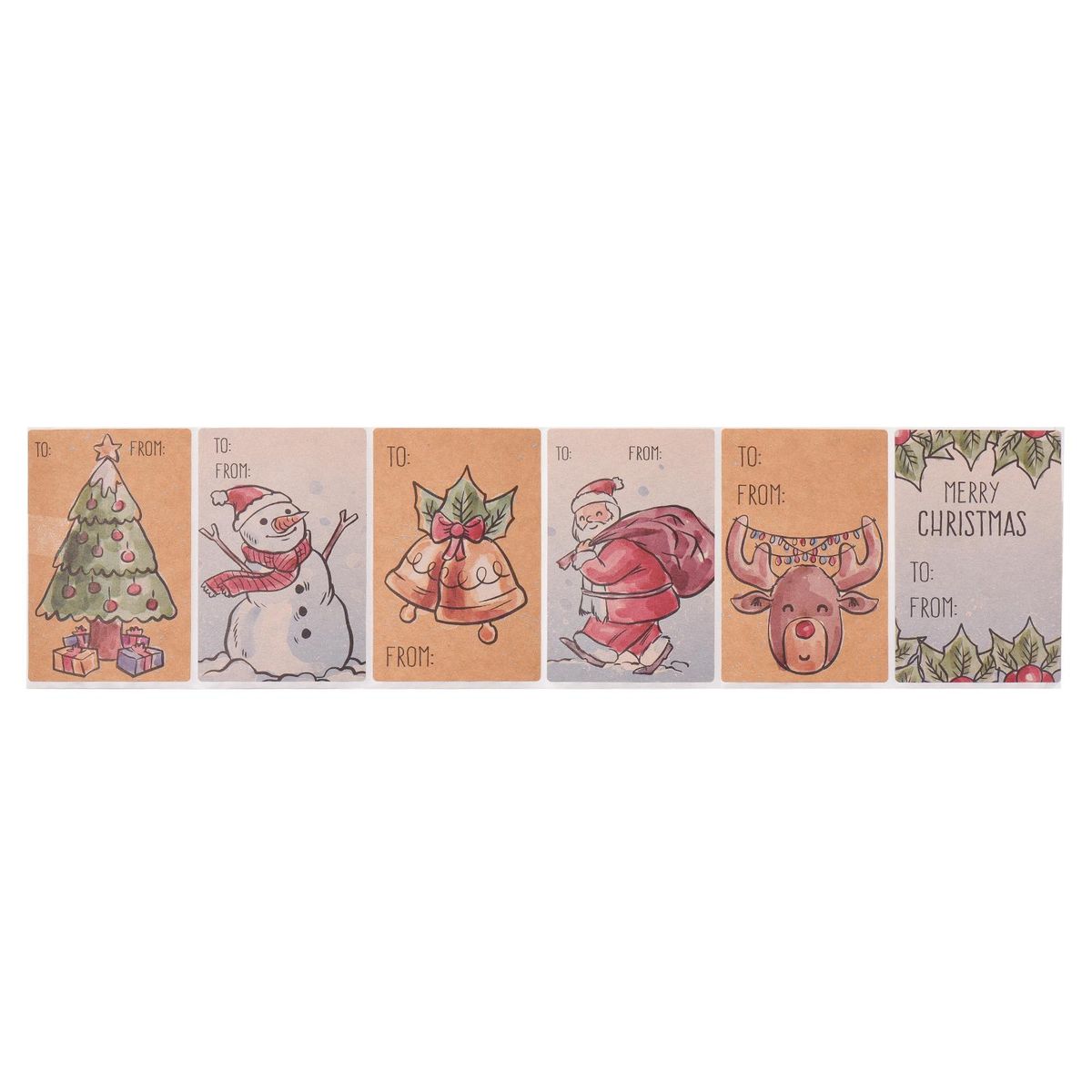 250 Pieces Christmas Kraft Stickers Adhesive Christmas Present Tags 6 Styles Gifts Name Stickers Rectangular Xmas Tag Decorations for Cups Bottles Boxes Christmas School Office Supplies