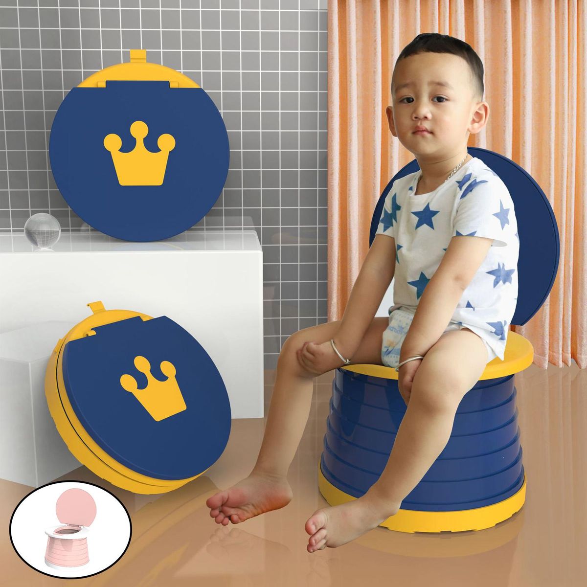 Travel Children Folding Toilet Seat Toddler Baby Potty Pink