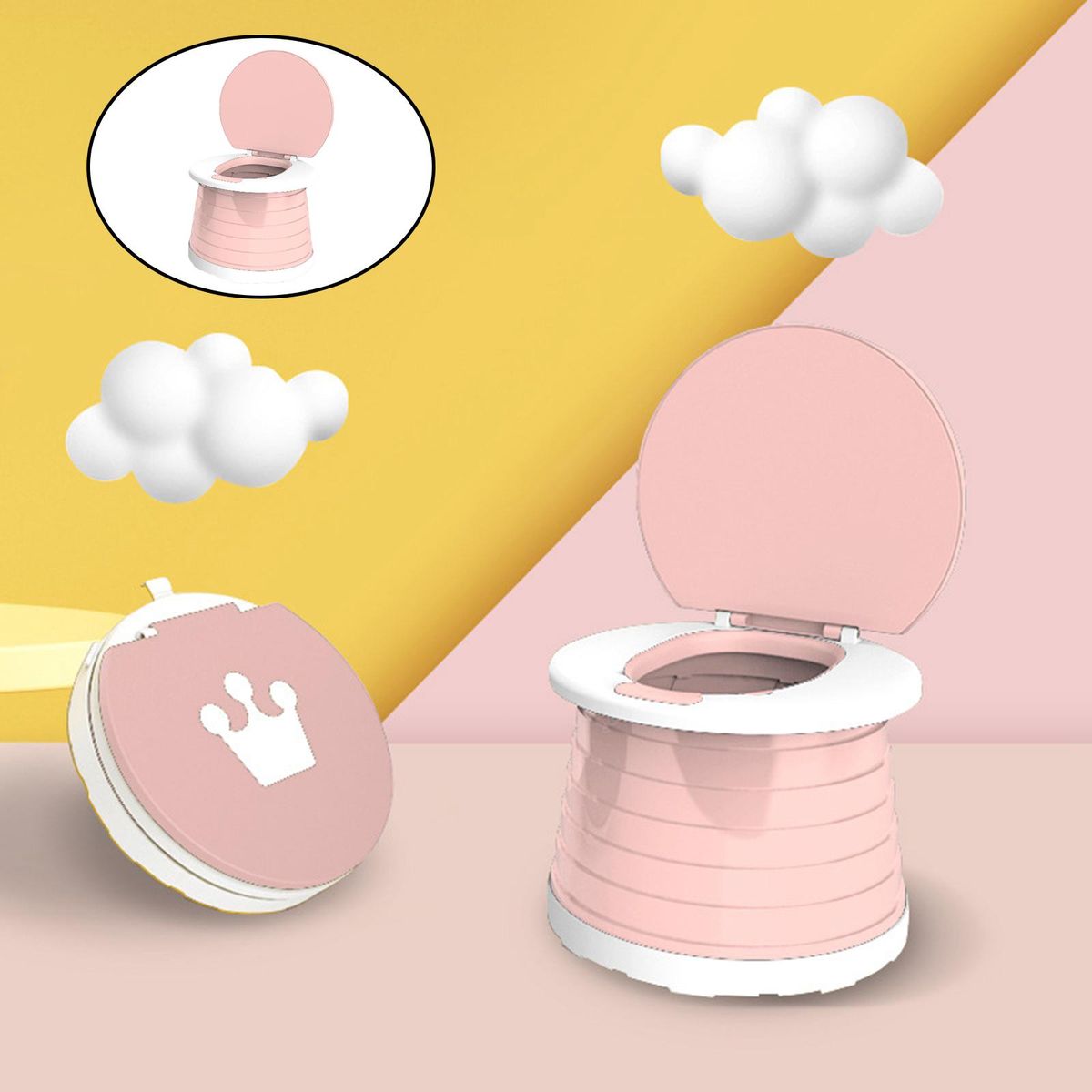 Travel Children Folding Toilet Seat Toddler Baby Potty Pink