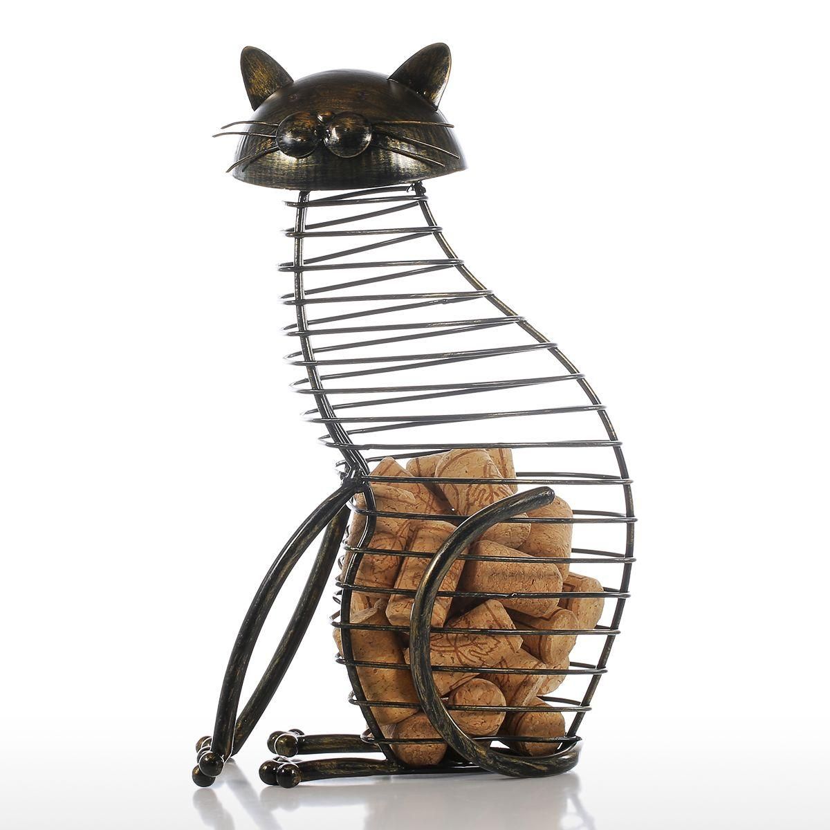 Tooarts Cat Wine Cork Container Home Decor Iron Craft Gift Handicraft Animal Ornament