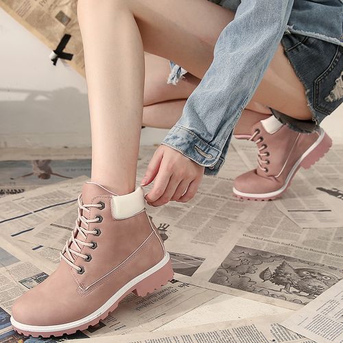 Women Shoes Martin Boots Shoes Ladies Shoes PU Leather Boots Pink