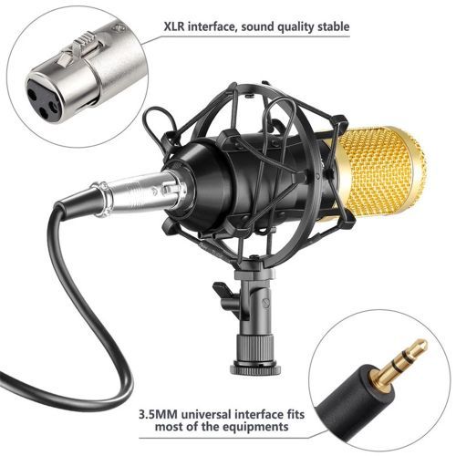 Microphone With V8 BM800 Sound Card Kit, Condenser Support, USB, Bluetooth, For Studio Recording, Professional Karaoke