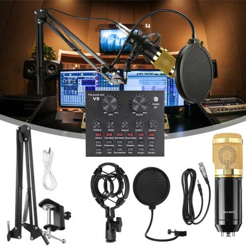 Microphone With V8 BM800 Sound Card Kit, Condenser Support, USB, Bluetooth, For Studio Recording, Professional Karaoke