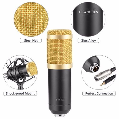 Microphone With V8 BM800 Sound Card Kit, Condenser Support, USB, Bluetooth, For Studio Recording, Professional Karaoke