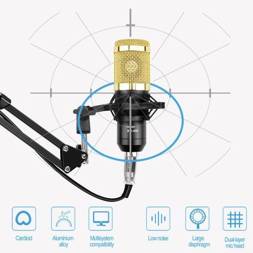 Microphone With V8 BM800 Sound Card Kit, Condenser Support, USB, Bluetooth, For Studio Recording, Professional Karaoke