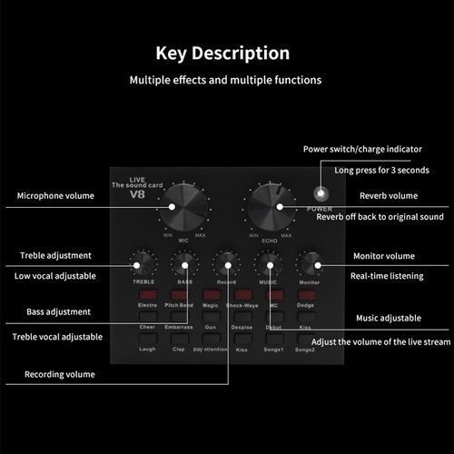 Microphone With V8 BM800 Sound Card Kit, Condenser Support, USB, Bluetooth, For Studio Recording, Professional Karaoke